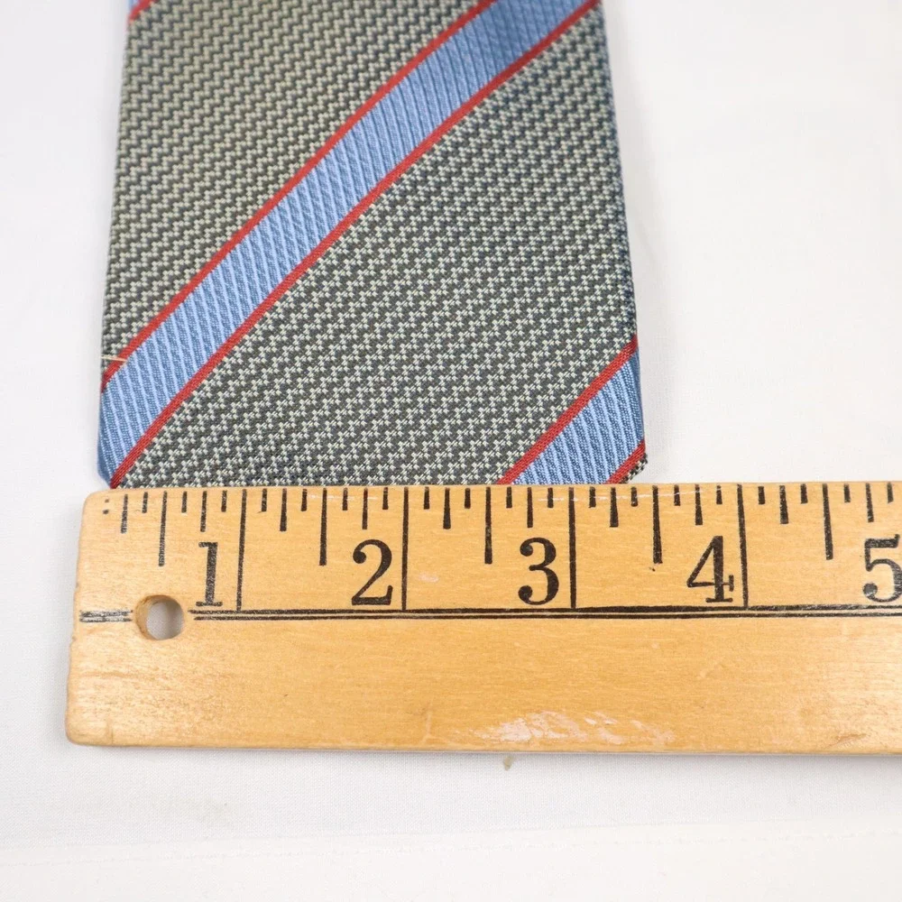 Brioni Silk Necktie Olive Gray Blue Red Repp Stripe Hand Made‎ Italy Luxury 62in